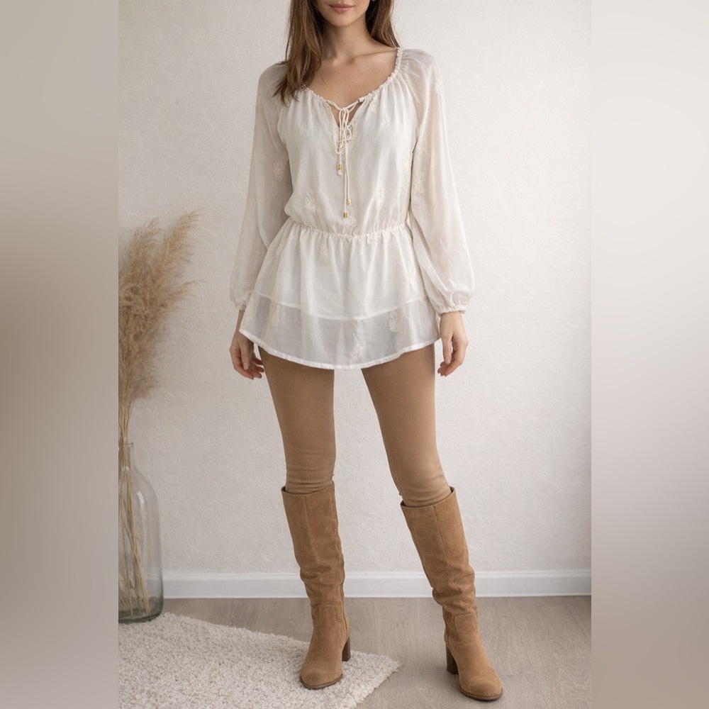MICHAEL Michael Kors Rare Sequin White Ivory Peplum Blouse Tie Front - Size 8